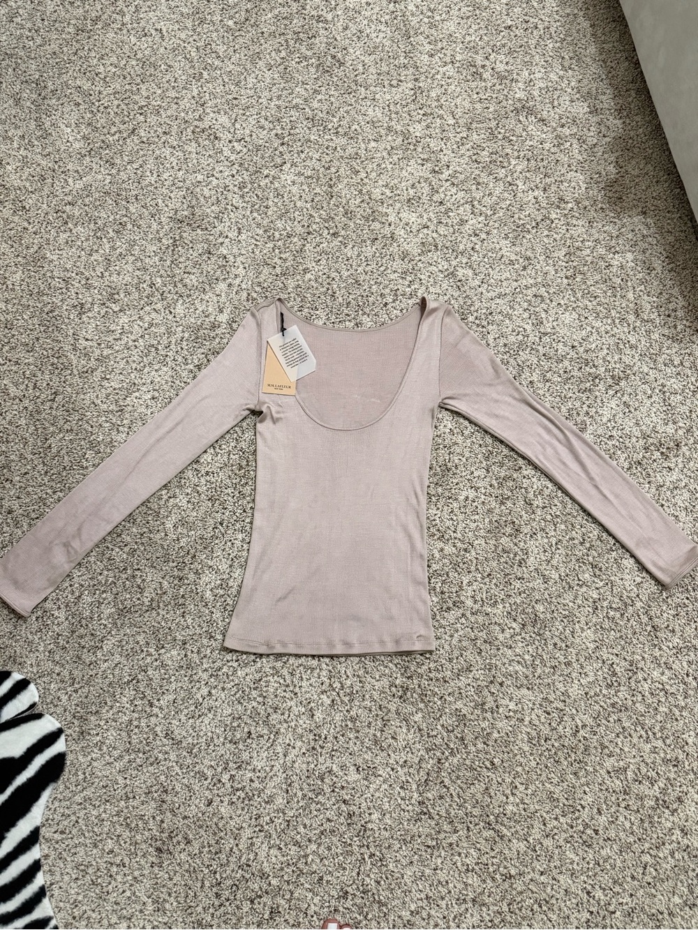 MM Lafleur Scoop Neck Ribbed Long Sleeve Top in Mauve Ribbed Silk Jersey